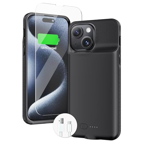 BOPPS Battery Case for iPhone 15/15 Pro2026 New Slim Powerful 7000mAh Portable Charger Case 360Protection Rechargeable Extended Charging case for iPhone 15/15 ProBlack