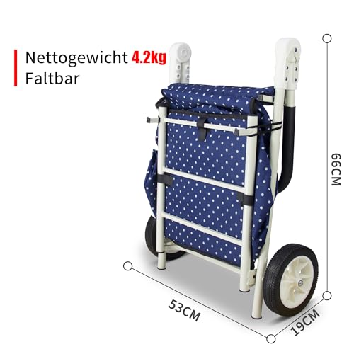 TOPWELL Einkaufstrolley, Klappbarer bis 50kg Einkaufswagen 120L Einkaufstasche Shoppingtrolley Handwagen für Einkaufen oder Transportieren von Waren, Kann als Sitz verwendet Werden. (Blau+weiß) – Bild 7