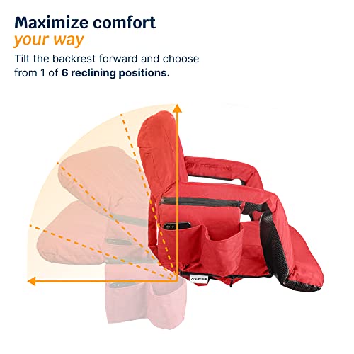 Alpcour Folding Stadium Seat – Deluxe Reclining Waterproof Cushion Chair for Bleachers w/Arm Rests, 3 Storage Pockets, Backpack Straps & Thick Back w/Extra Padding for Superior Support & Comfort