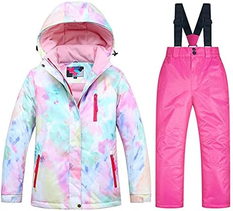 SEARIPE Girls Ski Jacket and Pant Set Winter Warm Snowsuits Kids Toddler Waterproof Outdoor Ski Suit(05SC+Pink-12)