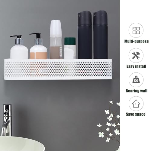 Image of SHIOK DECOR Long Metal Floating Wall Shelf Rack,for Decoration of Wall Living Room, Bedroom & Kitchen,Rack for Showpieces,Planter & Organizing Display Decorative Items - White 2pcs