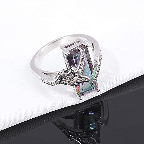 CiNily Womens Created Rainbow Topaz Rings White Gold Plated Engagement Rings2