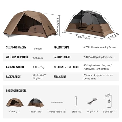 Image of OneTigris COSMITTO 2 Person Backpacking Tent Shelter- Free Standing Lightweight Waterproof 3 Season Camping Tent for Outdoor Hiking Mountaineering