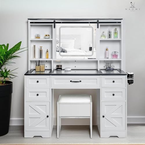 Naomi Home Hollywood Vanity Set with LED Mirror, Makeup Desk