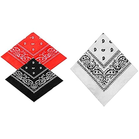 V-VAPE Pack Of 3 Men's/Women's Printed Pattern Red, Black & White Bandana Head/Neck Scarf 100% Cotton Cover