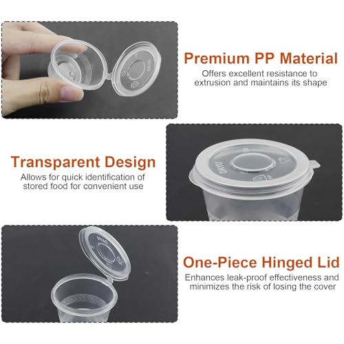 100 Pièces Pots à Sauce en Plastique avec Couvercle, 25ml Petit pot conservation Boîte à Sauce Transparente Boîtes de Alimentaires récipients à emporter pour les Sauces, Ingrédients et Petits Articles – vue 3