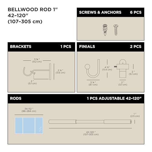 Umbra Bellwood Curtain Rod for Window Drapery, Adjustable Length 42" to 120", Set Includes Finials and Mounting Hardware, Black by Umbra - Image 3