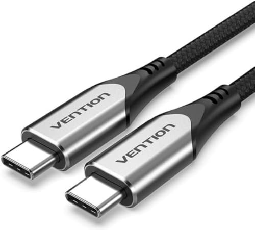 Vention USB-C to USB-C 3.1 Cable 1.5M Gray, 60W 5Gbps 4K Video Output, Durable Cotton Braided Type-C Cable 3A Output – Compatible with iPhone 15/Pro/Plus/Pro Max, MacBook, iPad Pro/Air/Mini, Galaxy