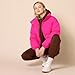 Amazon Essentials Women's Cropped Full-Zip Puffer Jacket (Quilted Matte or Sherpa Fleece), Neon Pink, Large