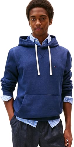 Tommy Hilfiger Uomo Felpa con Cappuccio Seasonal Fleece con Tasca a Marsupio, Blu (Heathered Blue), XXXL