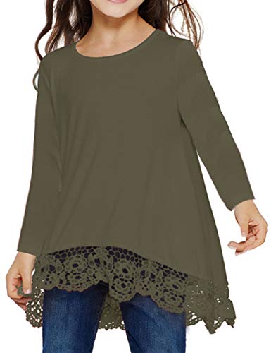 Arshiner Girls Casual Tunic Tops Long Sleeve Loose Soft Blouse T-Shirt For 4-13 Years B Army Green #TOP28