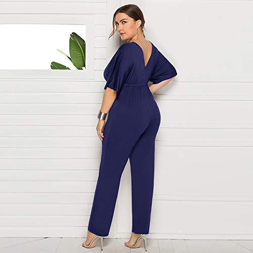 pedkit Mulheres Plus Size Macacões Batwing Mangas Decote Em V Profundo V Cordão Voltar Cintura Alta