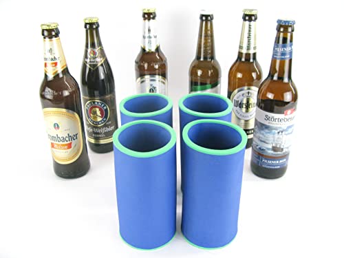 asiahouse24 Set di 4 refrigeratori per bevande da 0,5 l, colore blu, per tutte le bottiglie di birra standard da 0,5 l, refrigeratore di qualità modello 2023 (set da 4 refrigeratori per bottiglie da