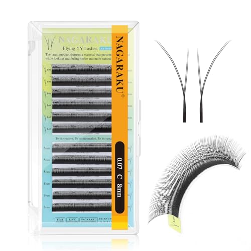 NAGARAKU Flying YY Lash Extensions 0.07 C 8mm 4D Fox Eye Matte Black