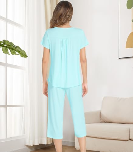 Image of NACHILA Bamboo Viscose Pajamas for Women Pleated Ruffle Tank Top Pjs Set