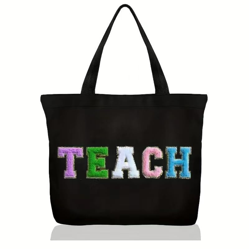 Teacher Appreciation Gifts Women Tote Bag Funny Thank You Gag Gifts Colorful Teach Letters with Interior Pocket