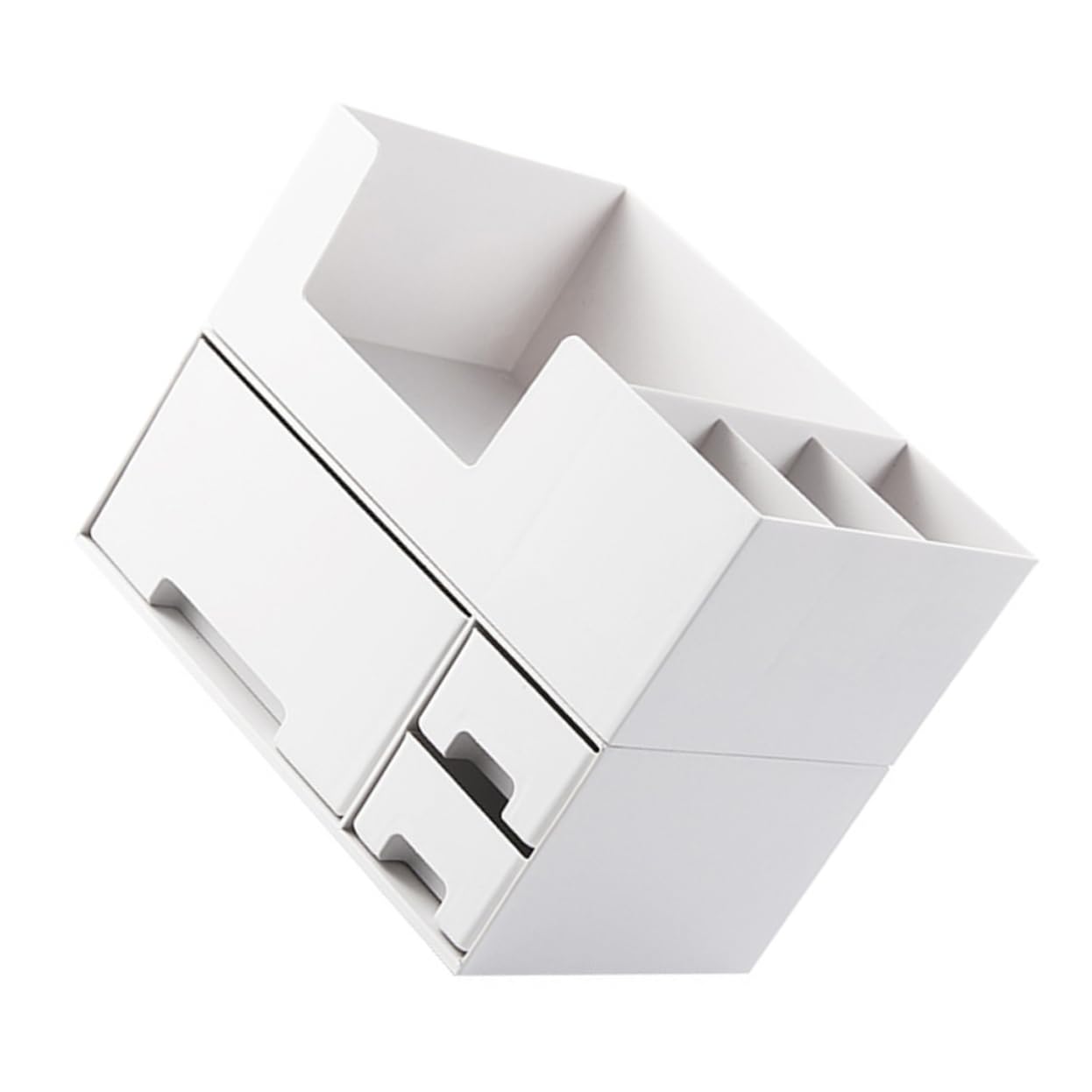 Organizer per Cosmetici Design Semplice e Facile da Pulire in Plastica Bianca Doppio Strato e Ampio Spazio per Scrivania e Cassetti