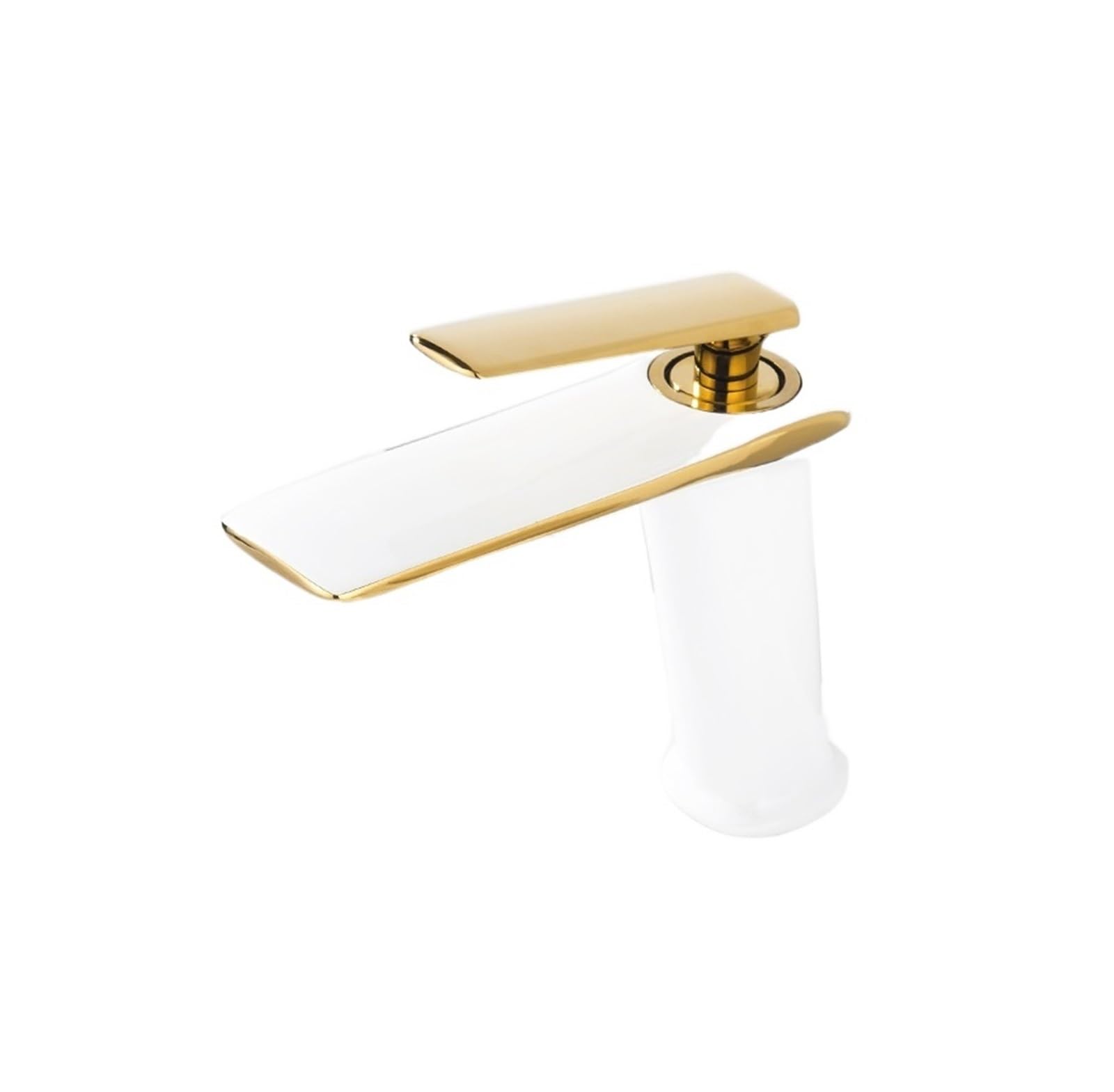 Mitigeur de salle de bain ergonomique anti-calcaire blanc et or
