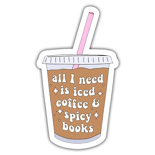 3PCS All I Need is Iced Coffee and Spicy Books Pink Sticker Funny Gift for Him,Husband,Boyfriend,Dad, Emerican Hard Hat Stickers Helmet Funny Sticker, Co-Workers Sticker 3in