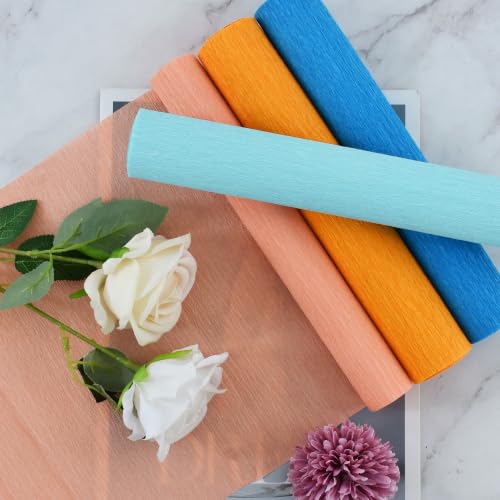 Image of BEISHIDA Pink Blue Crepe Paper Roll, 4 Rolls Crepe Paper Sheet for Craft