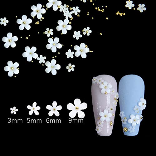 3D Flower Nail Art Charms, 250Pcs White Flowers Nail Rhinestones Kit 3D Crystal Nail Pearls Flat Design Acrylic Nail Art Studs Manicures Nail Accessories For Women Girls #TOP4