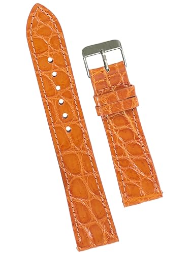 vinacreations 18mm Carrot Orange Flat AIIigator Watch Band Men Quick Release Slim Croc Exotic Replacement Wristwatch Strap Premium Handmade DH-29-18MM
