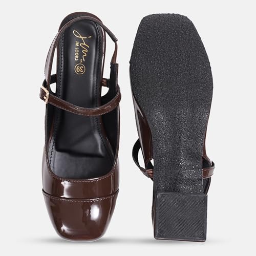 Image of JM LOOKS Women's Square Toe Block Heel Mules with Adjustable Strap & Comfortable Sole - Stylish Buckle Design