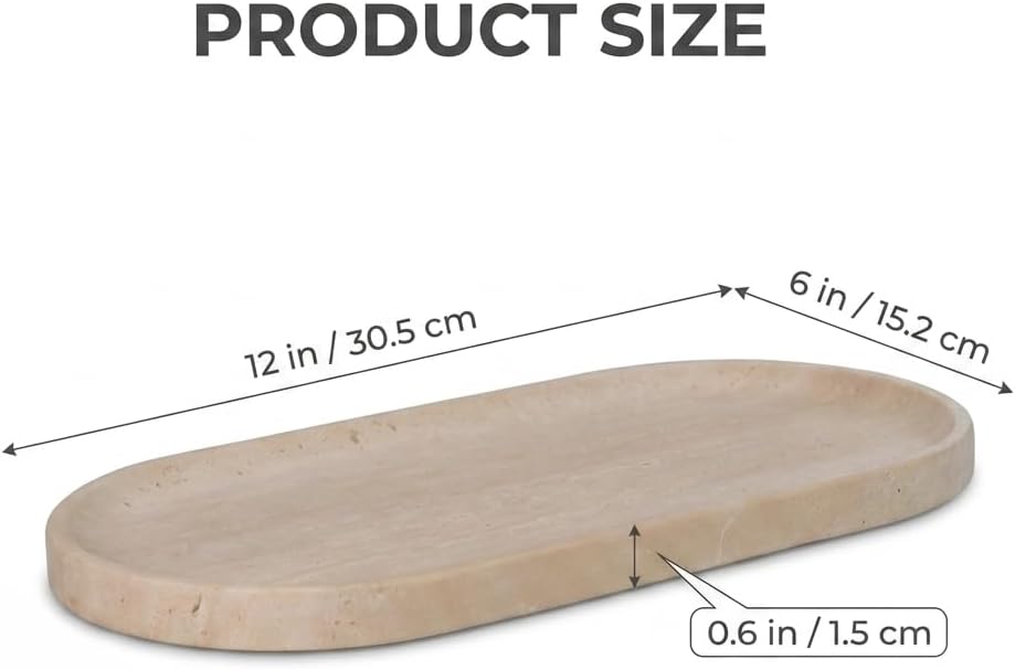 Travertine Bathroom Vanity Tray, 12"x6" Decorative Marble Tray for Kitchen Countertop, Elegant Stone Catchall Organizer for Perfume, Jewelry and Soap