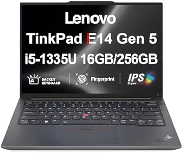 Lenovo ThinkPad E14 Gen 5 Business Laptop 14" FHD+ (13th Gen Intel i5-1335U, 16GB DDR4, 256GB PCIe SSD, Intel Iris Xe, Backlit, Fingerprint, Thunderbolt 4, 5MP Webcam, WiFi 6E, RJ-45, Win 11 Pro)