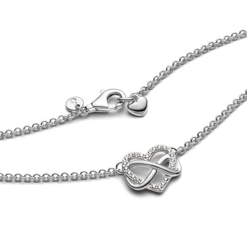 PANDORA Sparkling Infinity Heart Collier Necklace - 3 Adjustable Lengths - Stunning Jewelry for Women - Sterling Silver with Clear Cubic Zirconia - 19.7"2