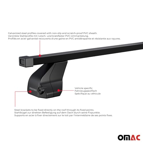 OMAC Barres de Toit transversales en Acier pour Peugeot 3008 I 2008-2016 – Antivol Inclus – Testées City Crash – DIN 75302:2019 – ISO/Pas 11154:2006 – Charge Max 75 kg Noir – vue 5