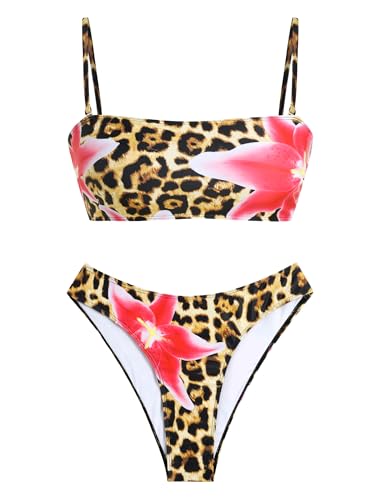 Image of ZAFUL Women's High Cut Bandeau Bikini Set Strapless Solid Color 2 Pieces Bathing Suit Swimsuit