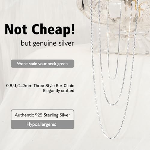 Italian 1.2/1.0/0.8mm 925 Sterling Silver Box Chain Necklace for Women, Solid 18K Gold Plated Nickel-Free Hypoallergenic Thin & Dainty Women's Chain Necklaces 14 16 18 20 22 24 Inch4
