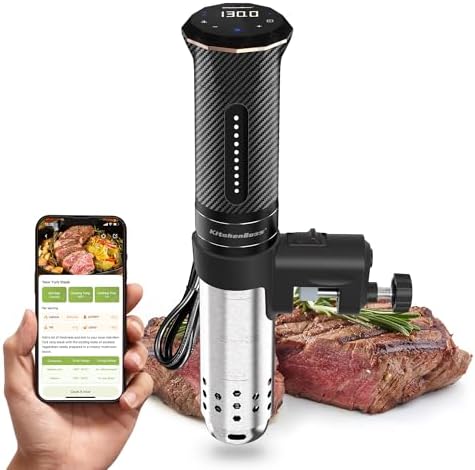 KitchenBoss Wifi Sous Vide Machine: Ultra-quiet Sous Vide Cooker Immersion Circulator APP Control, IPX7 Waterproof Stainless Steel 1100W Professional Sous-vide Precision Cooker, Black (G300PT)