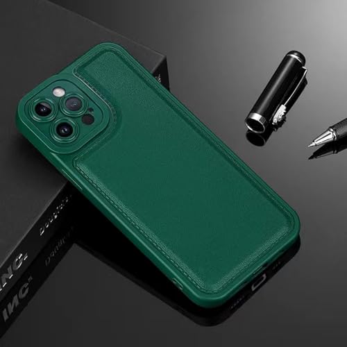 Coque iPhone 15 vert foncé cuir synthétique idéale pour le bureau et les voyages