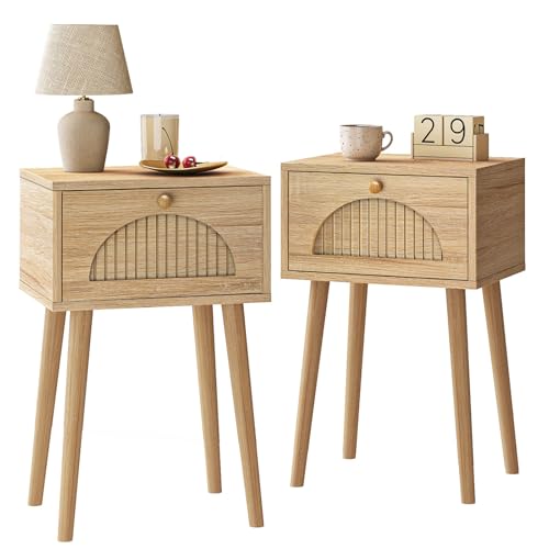 Fixwal Nightstands Set of 2 with Fluted Door, Small End...