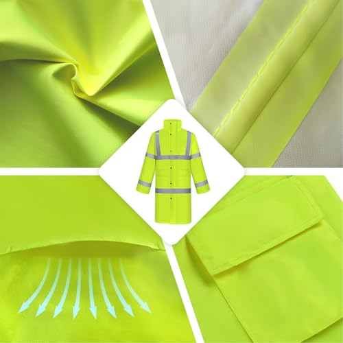 Hi Vis Rain Jacket Rain Suits for Men, Hihg Visibility Waterproof Rain Coat with Hood, Class 3 Lightweight High Vis Rain Gear for Outdoor & Safety Work, Men Women, Yellow Long, XL3
