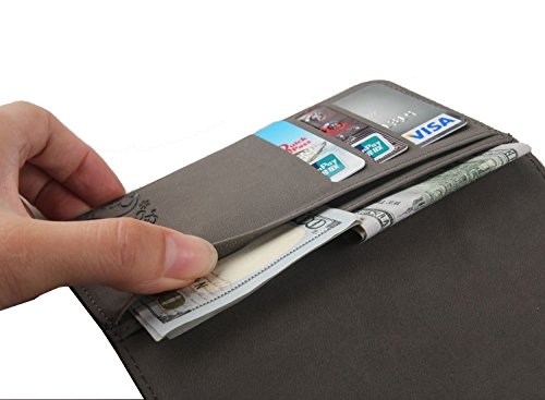 Gukas Design Genuine Leather Case For Doro 824 5" Wallet Premium Flip Protection Cover Skin Pouch With Card Slot (Dark Red) #TOP5