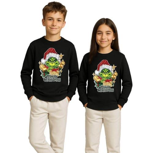 Grinch Merry Christmas Xmas | Weihnachten Christmas Kinder Pullover, Schwarz, 152