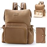 miss fong Diaper Bag Backpack - Baby Diaper Bag Neoprene Bag Large Capacity Neoprene Backpack with Diaper Changing Pad Pañaleras Para Bebe Baby Bag with 12 Pockets for Mom & Dad -Brown