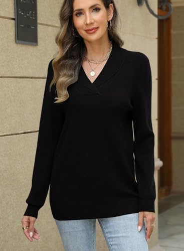 Image of JOCAFIYE Sweaters for Women Casual Long Sleeve V Neck Lightweight Hollow Out Pullover Sweater Tops