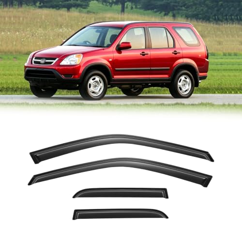 Image of Rain Guards for 2002-2006 Honda CR-V CRV, Out-Channel Window Visor Shields Vent Deflector Shade Wind Dark Smoke 2003 2004 2005 02 03 04 05 06, Tape-On Outside-Mount, 4PCS