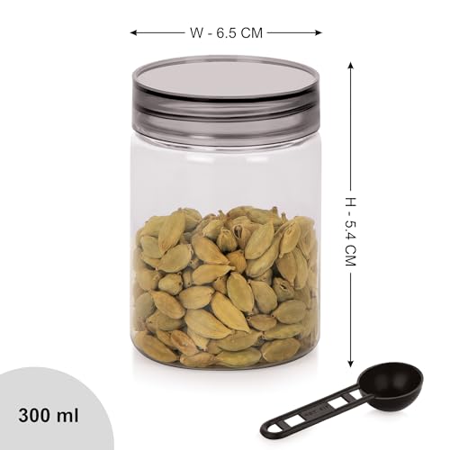 Image of Homeor Plastic Storage Jar & Containers With Spoon, Airtight & BPA Free Containers for Kitchen Storage, Grocery Kitchen Container, Multipurpose Jar, Fridge Storage Container, 300 ML Set 12, Black