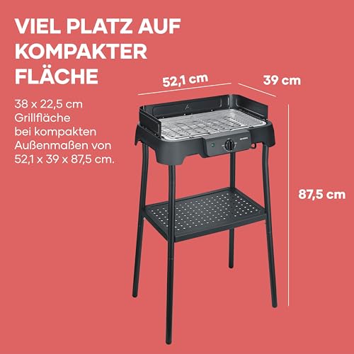 Severin Elektrogrill mit Standfuß, einstellbare Temperatur 35-200 Grad Celsius, schnelles Aufheizen, 38x22cm, Tischgrill mit Auffangschale, Edelstahl-Grillrost, Balkongrill, 2000W, schwarz, PG 8594 – Bild 2