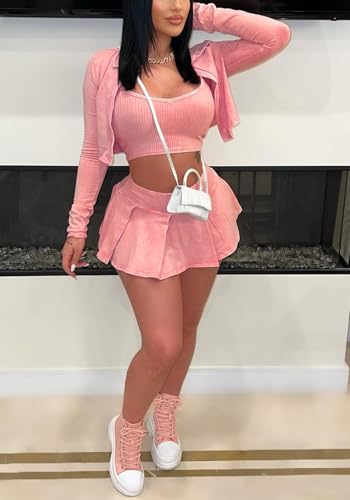 Lucuna Women's Suit 3 Piece Outfits Sexy Crop Jacket Bandeau Top and Mini Skirt Streetwear4