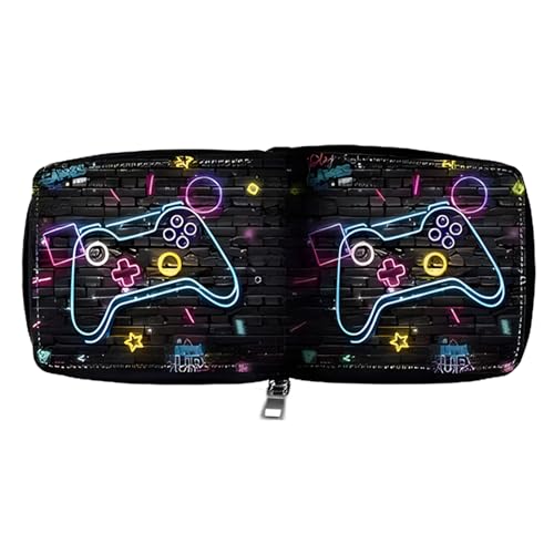 Image of Boys Wallet Zipper Gaming Card Holders Zip Coin Pocket Bifold wallets for Gamer Kids Boy Teens with Gamepad Prints, Neo gamepad, Boys Slim Zip Around Wallet