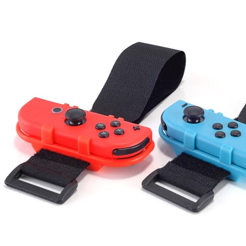 JoyHood 2er Pack Handgelenkbandagen für Tanzspiel Zumba Burn It Up für Switch/Switch OLED Joy-Con, Verstellbare eElastische Bänder, Switch-Controller-Zubehör (Rot & Blau)