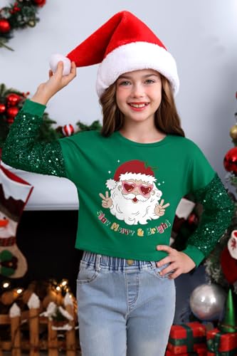 Image of BesserBay Girls Christmas Sequin Shirt Patchwork Long Sleeve Crop Tops 6-14 Years