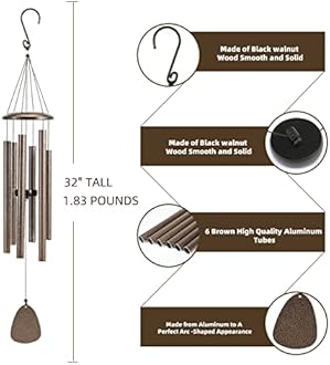 Wind-Chimes-Outdoor-Deep-Tone, Large Soothing Melodic Tones Windchimes, Wind Chimes for Outside, Memorial Wind Chimes Best Gift for Mom Women Grandma Neighbors(32" Brown Coated Aluminum)