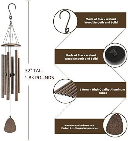 Wind-Chimes-Outdoor-Deep-Tone, Large Soothing Melodic Tones Windchimes, Wind Chimes for Outside, Memorial Wind Chimes Best Gift for Mom Women Grandma Neighbors(32" Brown Coated Aluminum)